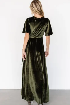 Outlet Baltic Born Katelyn Velvet Maxi Wrap Dress | Dark Olive DarkOlive