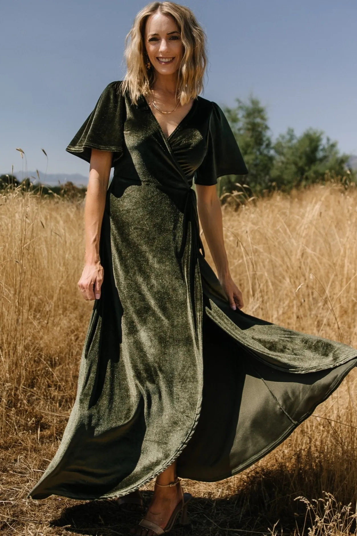 Outlet Baltic Born Katelyn Velvet Maxi Wrap Dress | Dark Olive DarkOlive