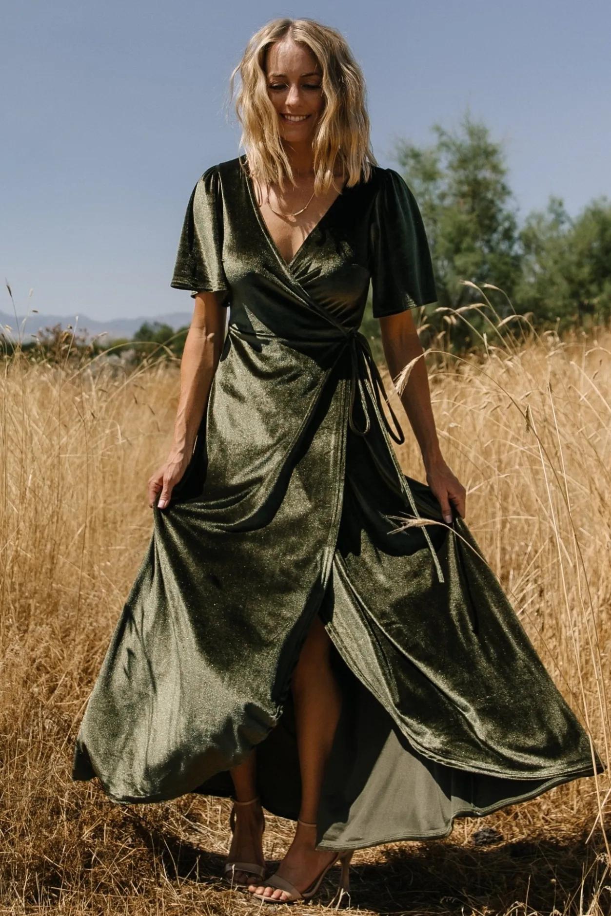 Outlet Baltic Born Katelyn Velvet Maxi Wrap Dress | Dark Olive DarkOlive