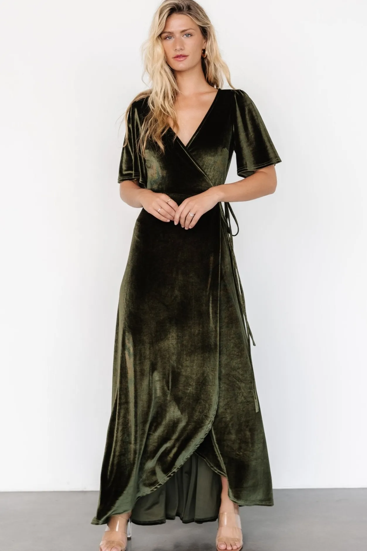 Outlet Baltic Born Katelyn Velvet Maxi Wrap Dress | Dark Olive DarkOlive