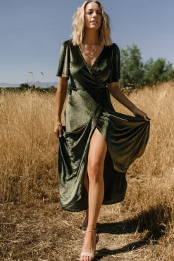 Outlet Baltic Born Katelyn Velvet Maxi Wrap Dress | Dark Olive DarkOlive