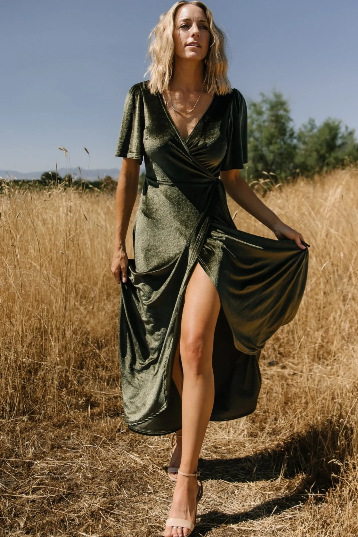 Outlet Baltic Born Katelyn Velvet Maxi Wrap Dress | Dark Olive DarkOlive