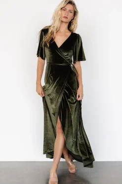 Outlet Baltic Born Katelyn Velvet Maxi Wrap Dress | Dark Olive DarkOlive