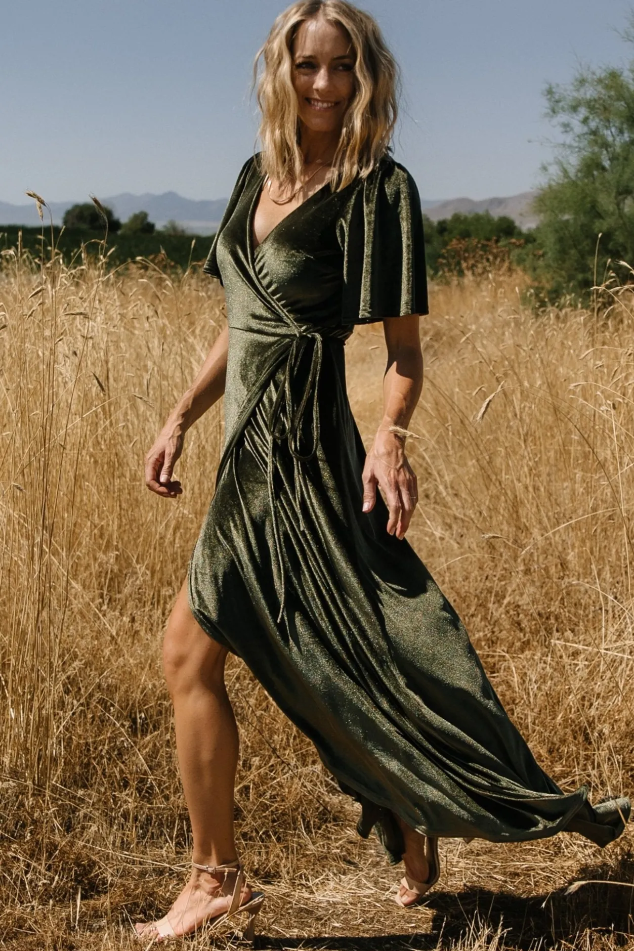 Outlet Baltic Born Katelyn Velvet Maxi Wrap Dress | Dark Olive DarkOlive