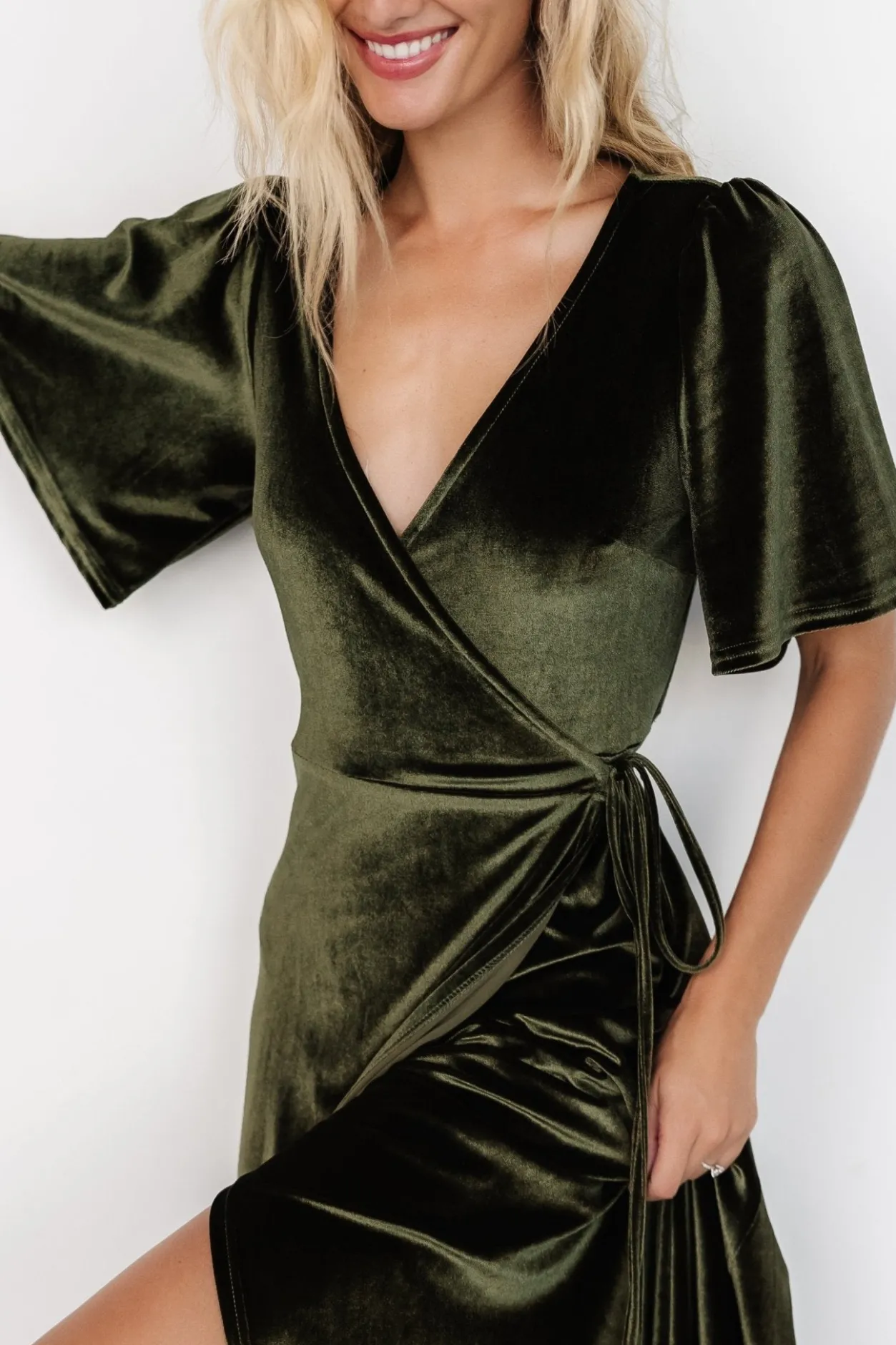 Outlet Baltic Born Katelyn Velvet Maxi Wrap Dress | Dark Olive DarkOlive