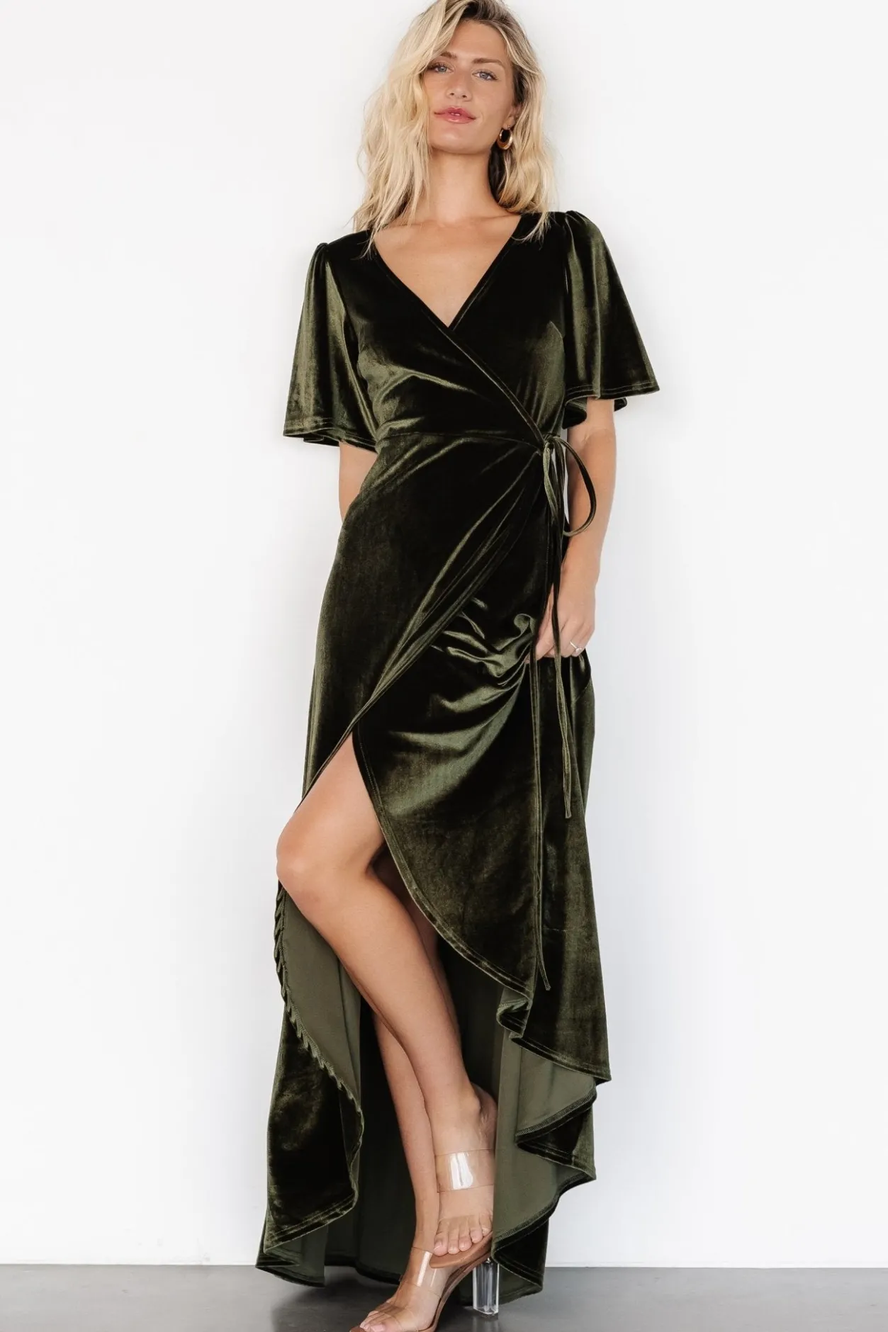 Outlet Baltic Born Katelyn Velvet Maxi Wrap Dress | Dark Olive DarkOlive