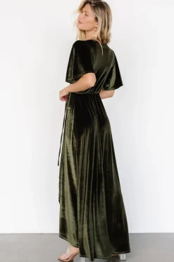 Outlet Baltic Born Katelyn Velvet Maxi Wrap Dress | Dark Olive DarkOlive