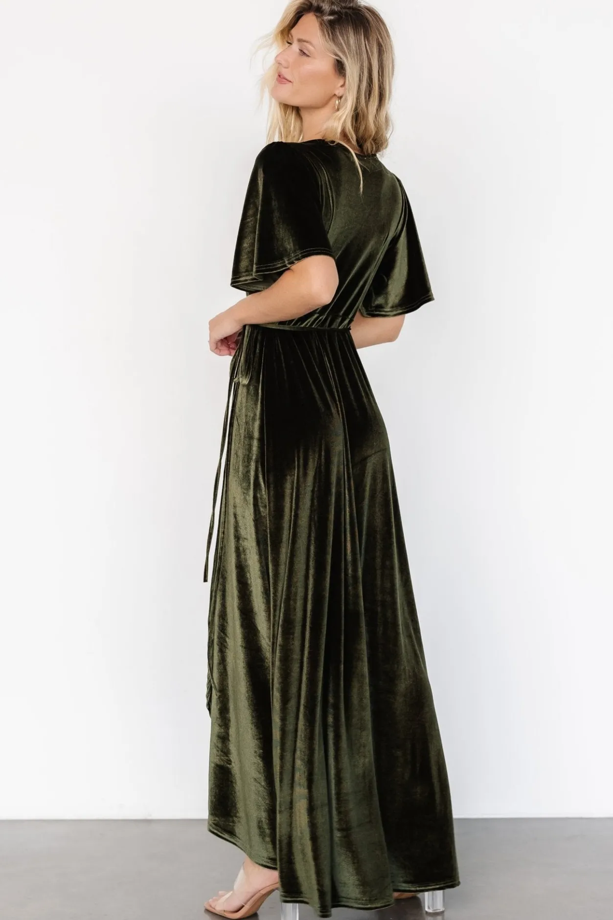 Outlet Baltic Born Katelyn Velvet Maxi Wrap Dress | Dark Olive DarkOlive