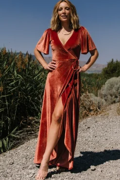 Clearance Baltic Born Katelyn Velvet Maxi Wrap Dress | Cinnamon
