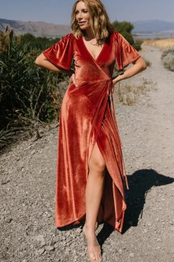 Clearance Baltic Born Katelyn Velvet Maxi Wrap Dress | Cinnamon