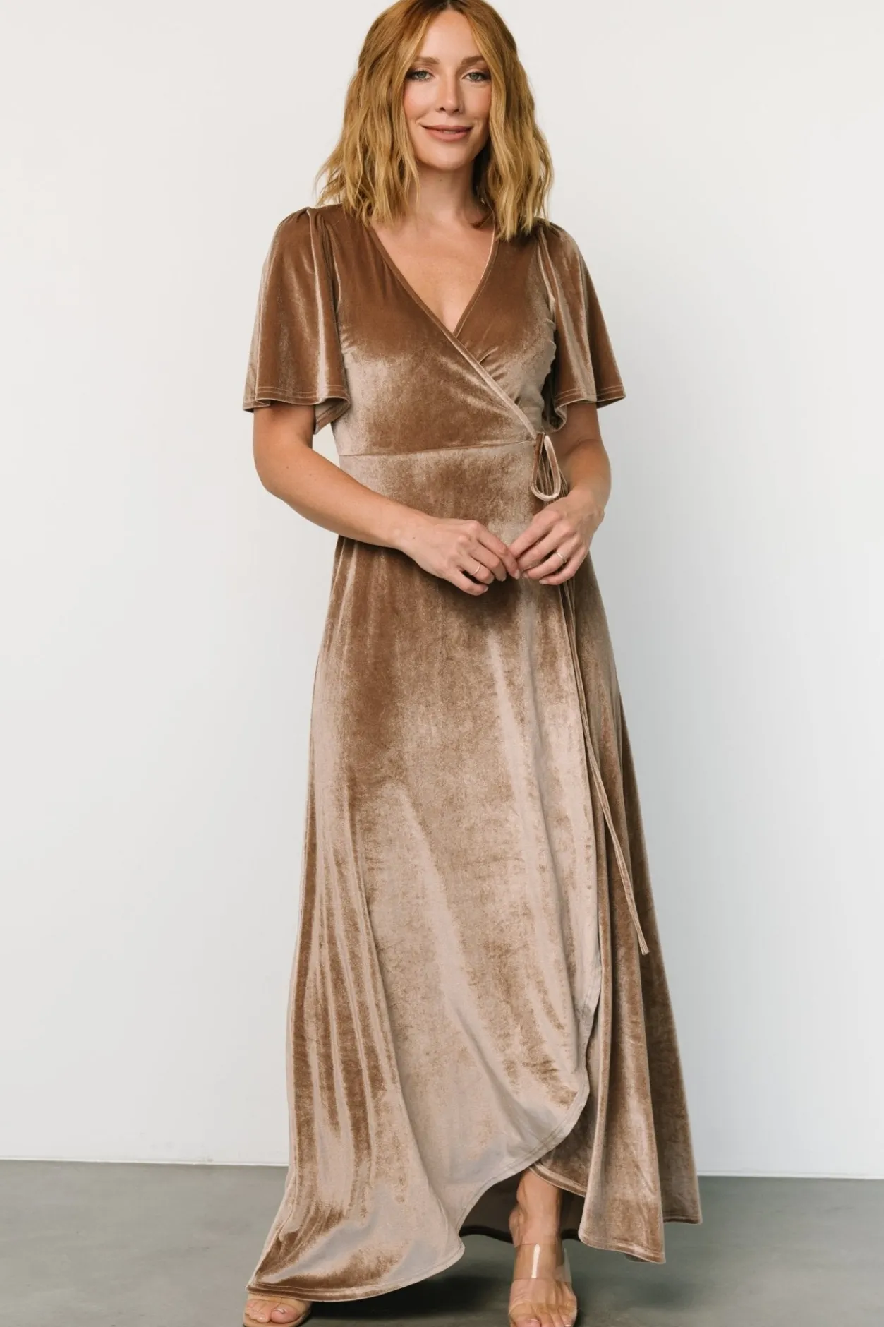 Online Baltic Born Katelyn Velvet Maxi Wrap Dress | Taupe