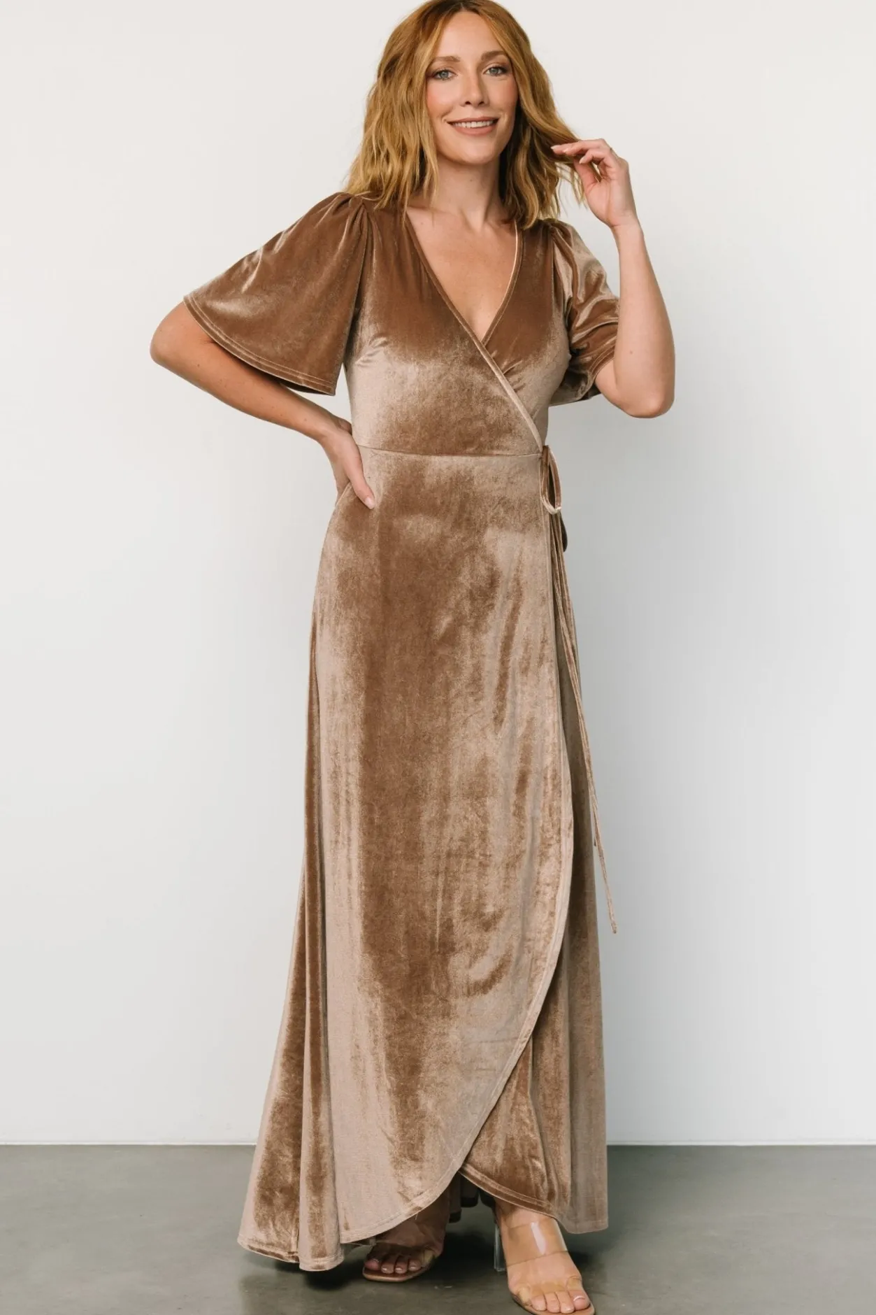 Online Baltic Born Katelyn Velvet Maxi Wrap Dress | Taupe