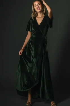 Online Baltic Born Katelyn Velvet Maxi Wrap Dress | Deep Green DeepGreen