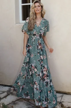 Hot Baltic Born Katherine Maxi Dress | Dusty Green Floral DustyGreenFloral