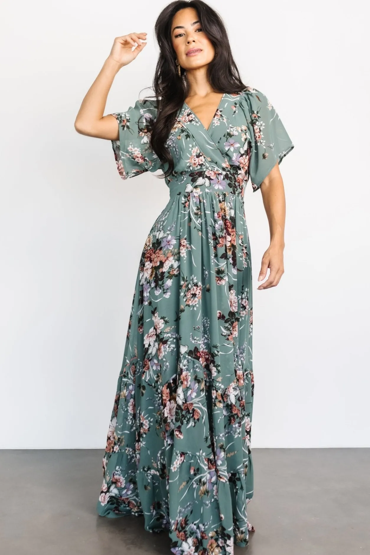 Hot Baltic Born Katherine Maxi Dress | Dusty Green Floral DustyGreenFloral