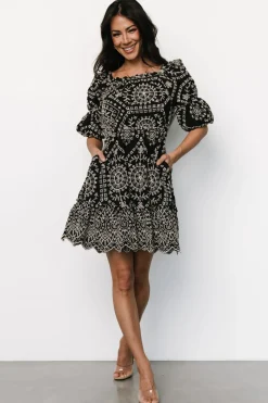 Hot Baltic Born Katina Embroidered Short Dress | Black + White Black+White