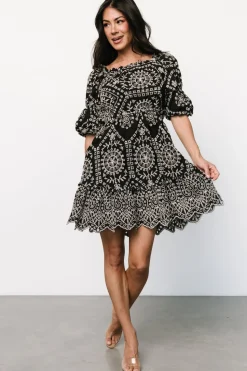 Hot Baltic Born Katina Embroidered Short Dress | Black + White Black+White