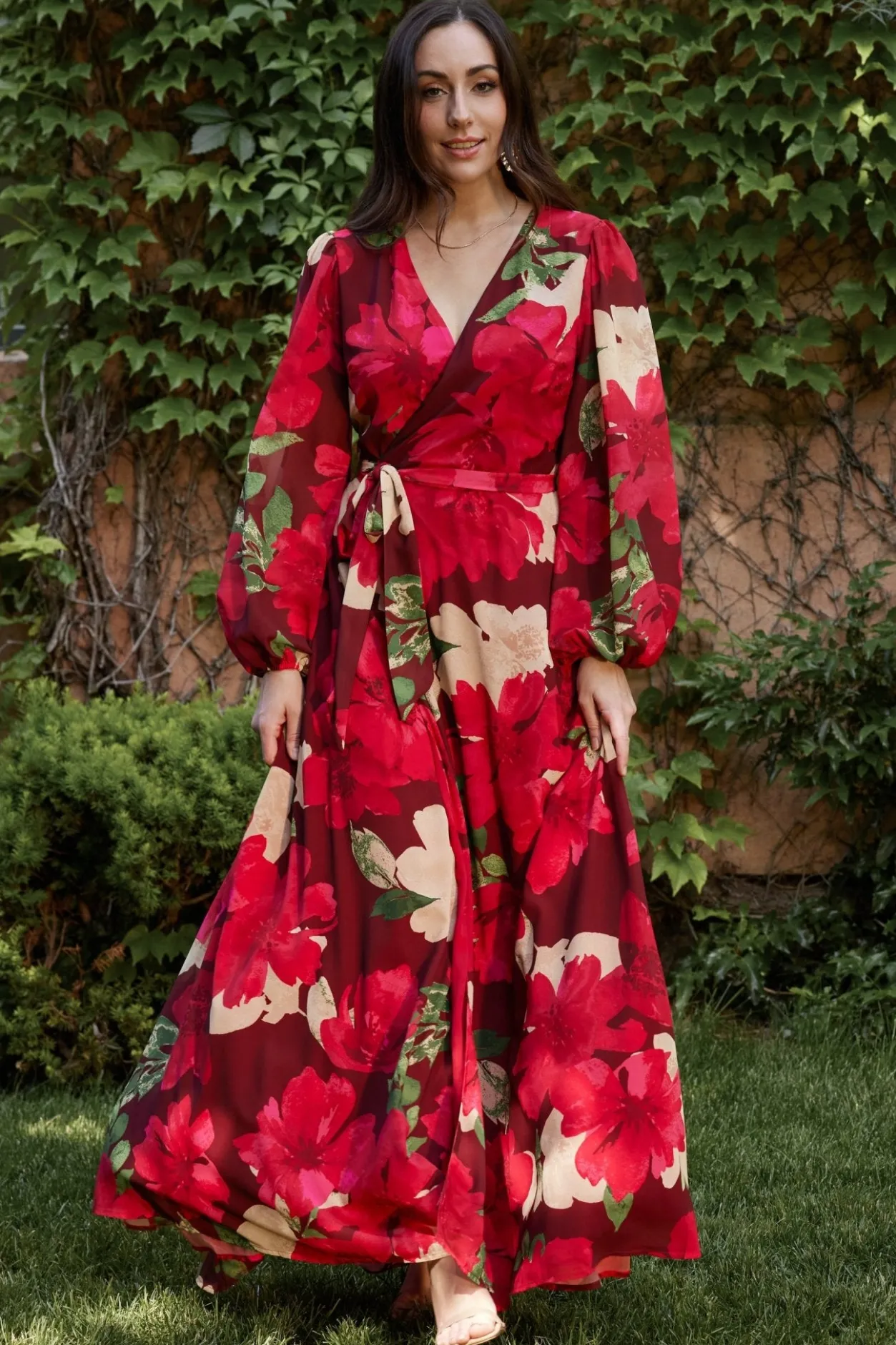 Hot Baltic Born Katinka Wrap Maxi Dress | Burgundy Multi Floral BurgundyMultiFloral