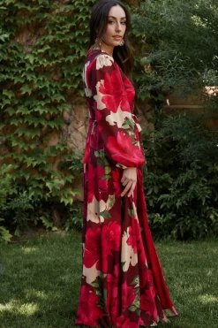 Hot Baltic Born Katinka Wrap Maxi Dress | Burgundy Multi Floral BurgundyMultiFloral