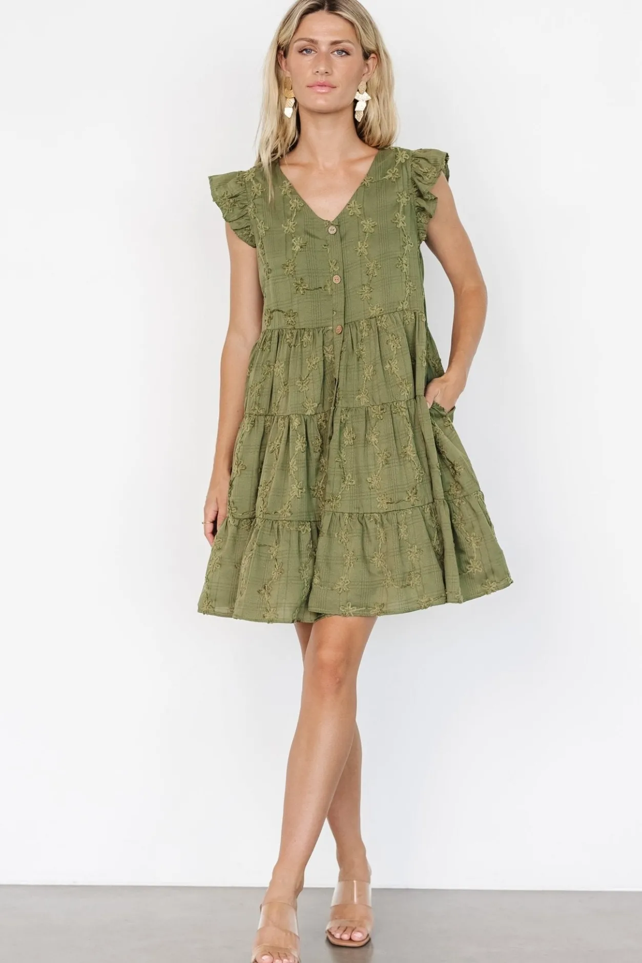 New Baltic Born Kayla Button Up Short Dress | Olive
