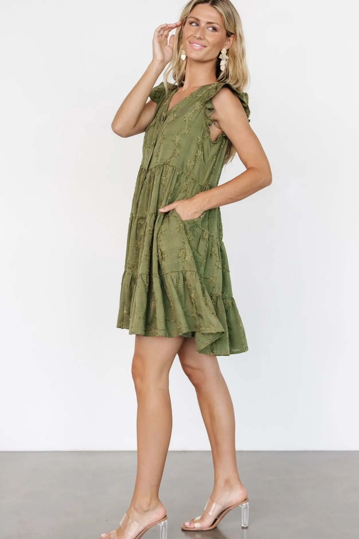 New Baltic Born Kayla Button Up Short Dress | Olive