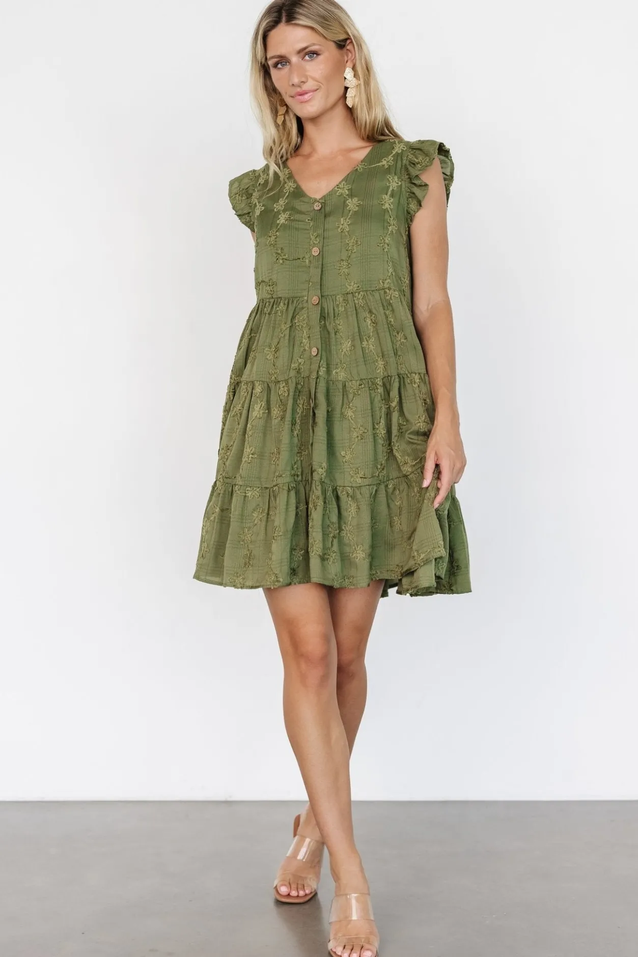 New Baltic Born Kayla Button Up Short Dress | Olive