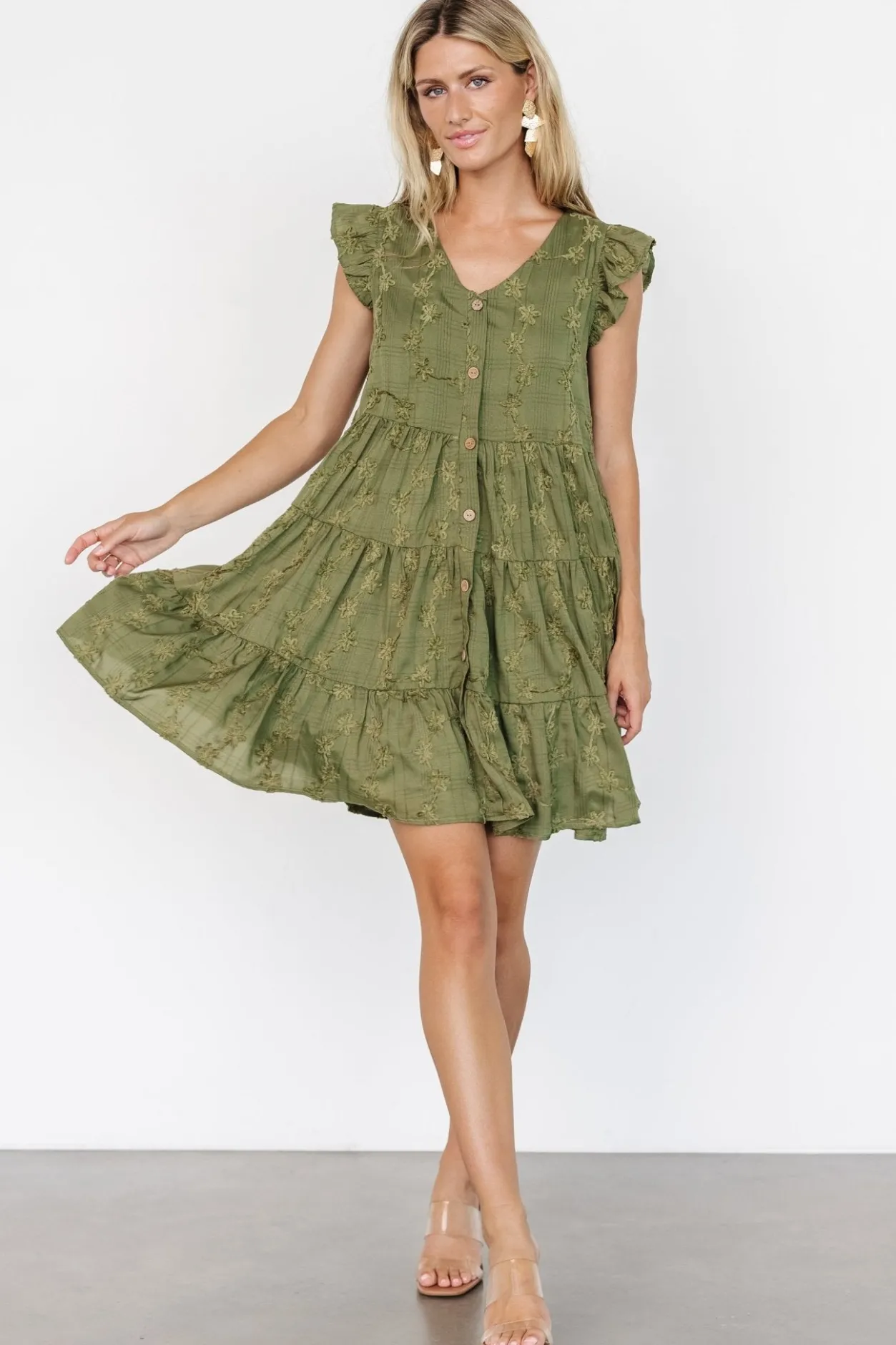 New Baltic Born Kayla Button Up Short Dress | Olive