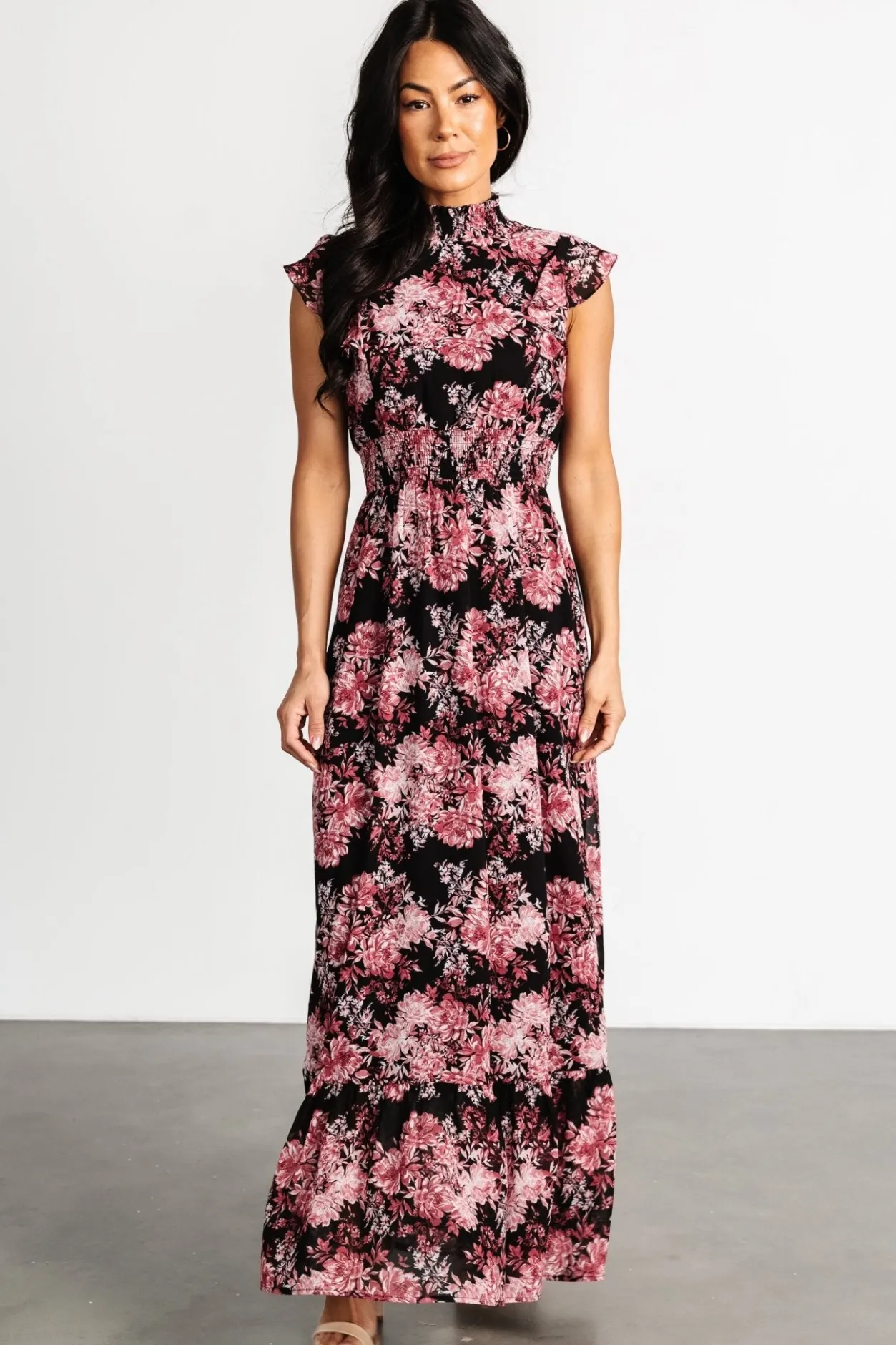 Hot Baltic Born Kearny Ruffle Maxi Dress | Black + Mauve Black+Mauve