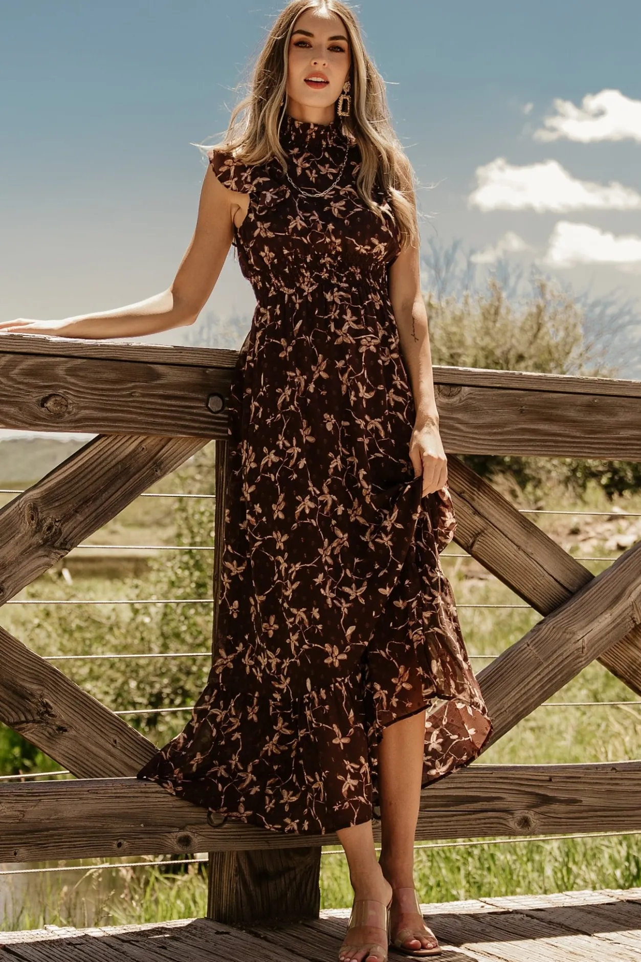 Fashion Baltic Born Kearny Ruffle Maxi Dress | Brown + Natural Brown+Natural