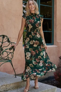 Hot Baltic Born Kearny Ruffle Maxi Dress | Dark Green Floral DarkGreenFloral