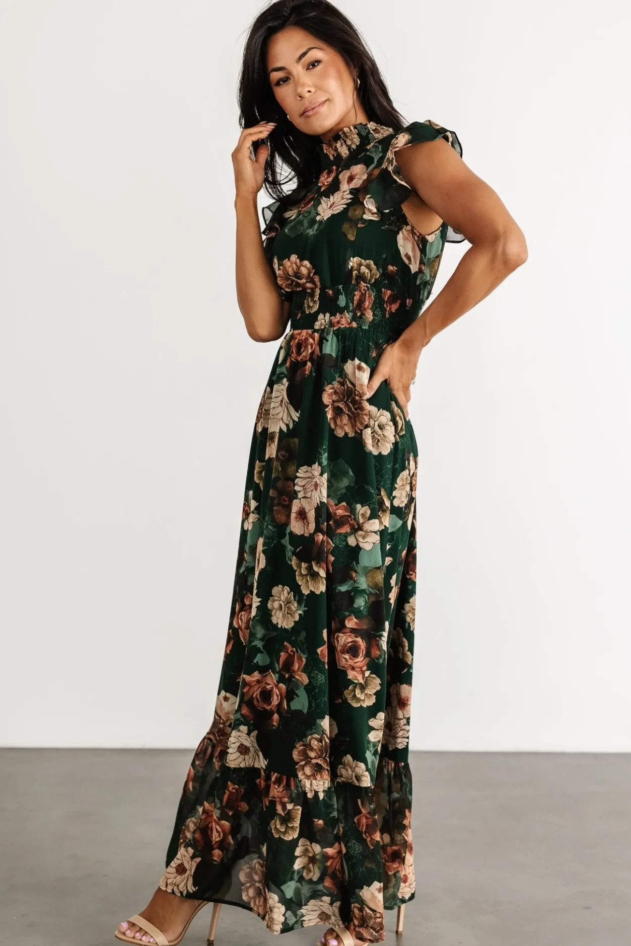 Hot Baltic Born Kearny Ruffle Maxi Dress | Dark Green Floral DarkGreenFloral