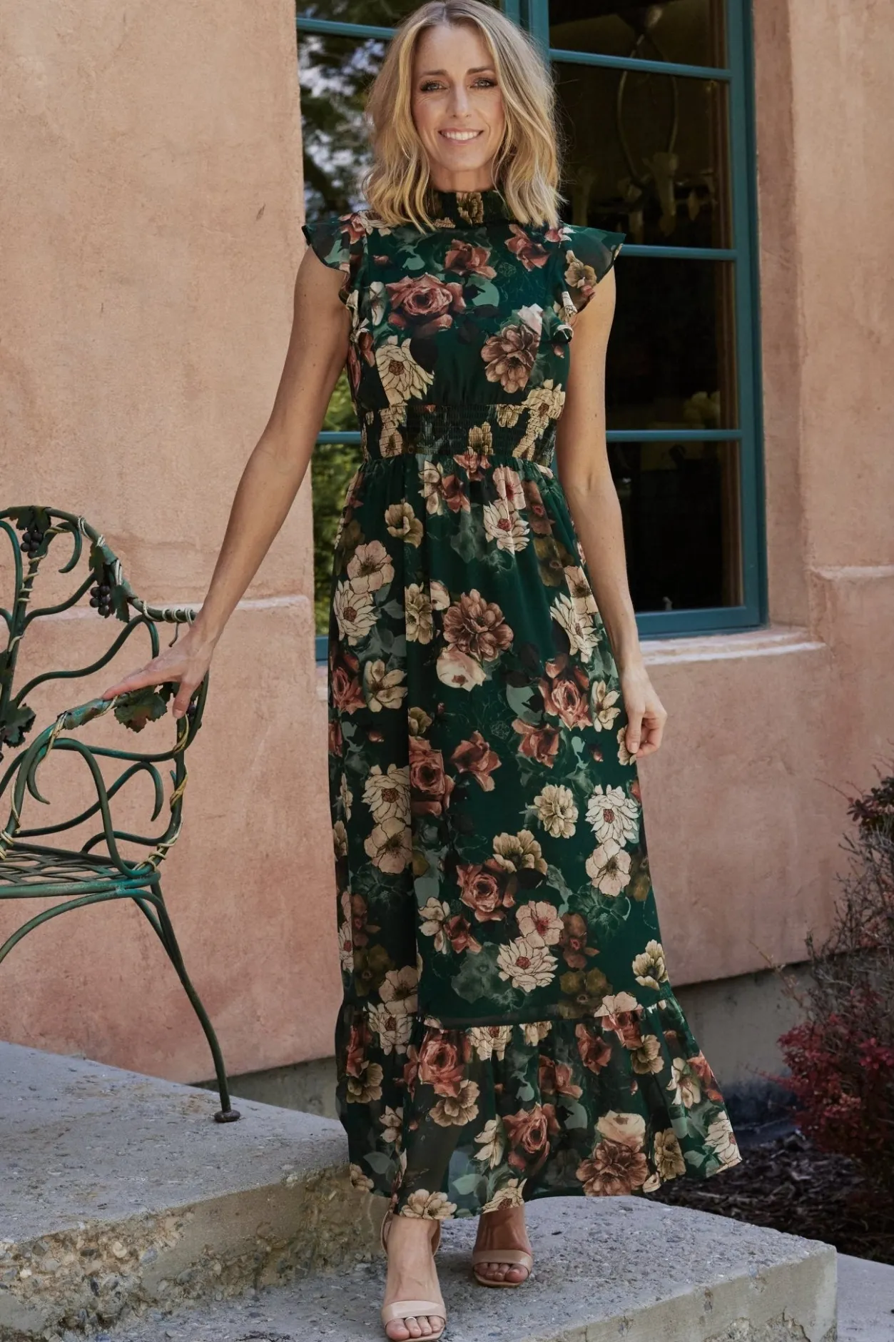 Hot Baltic Born Kearny Ruffle Maxi Dress | Dark Green Floral DarkGreenFloral