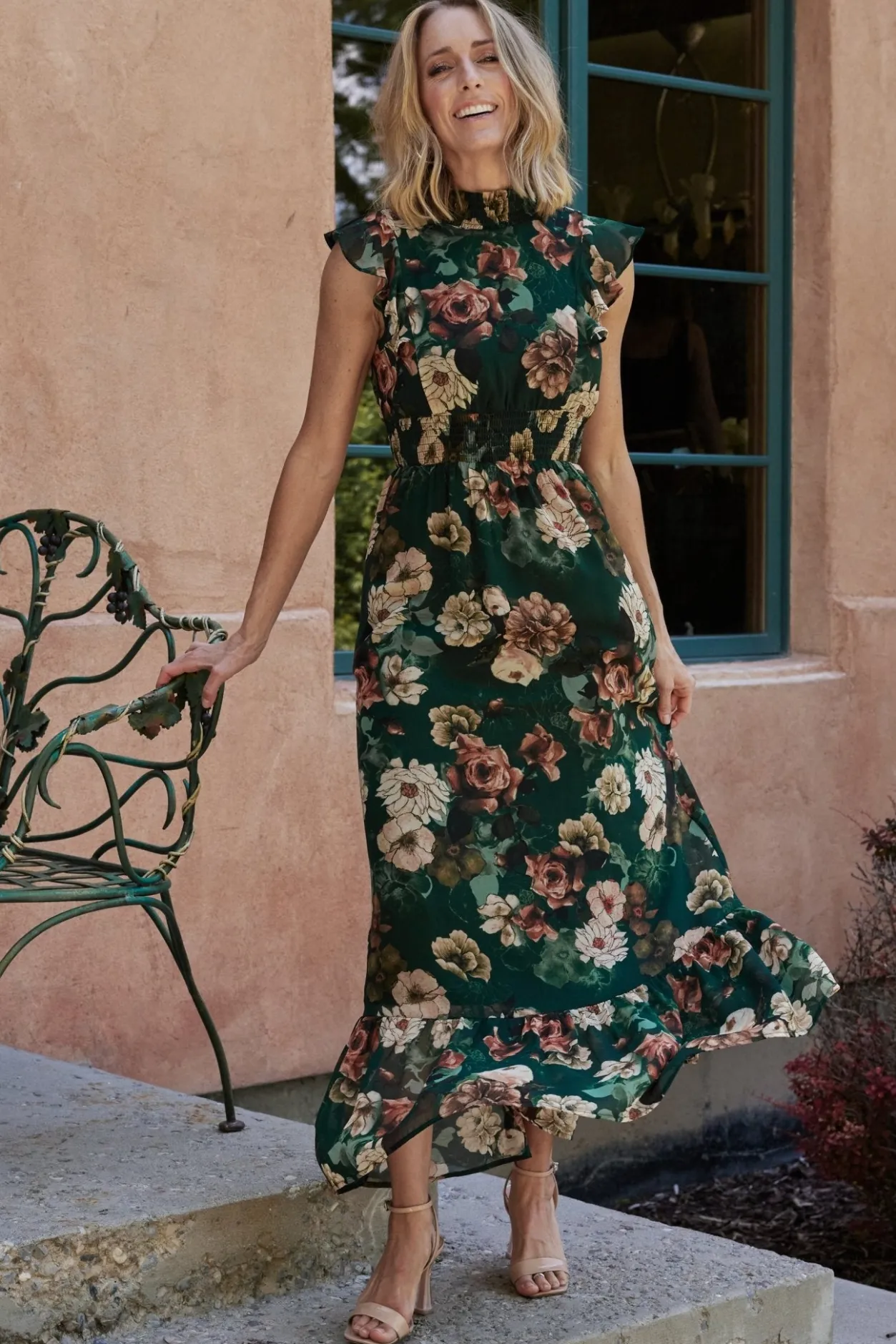 Hot Baltic Born Kearny Ruffle Maxi Dress | Dark Green Floral DarkGreenFloral