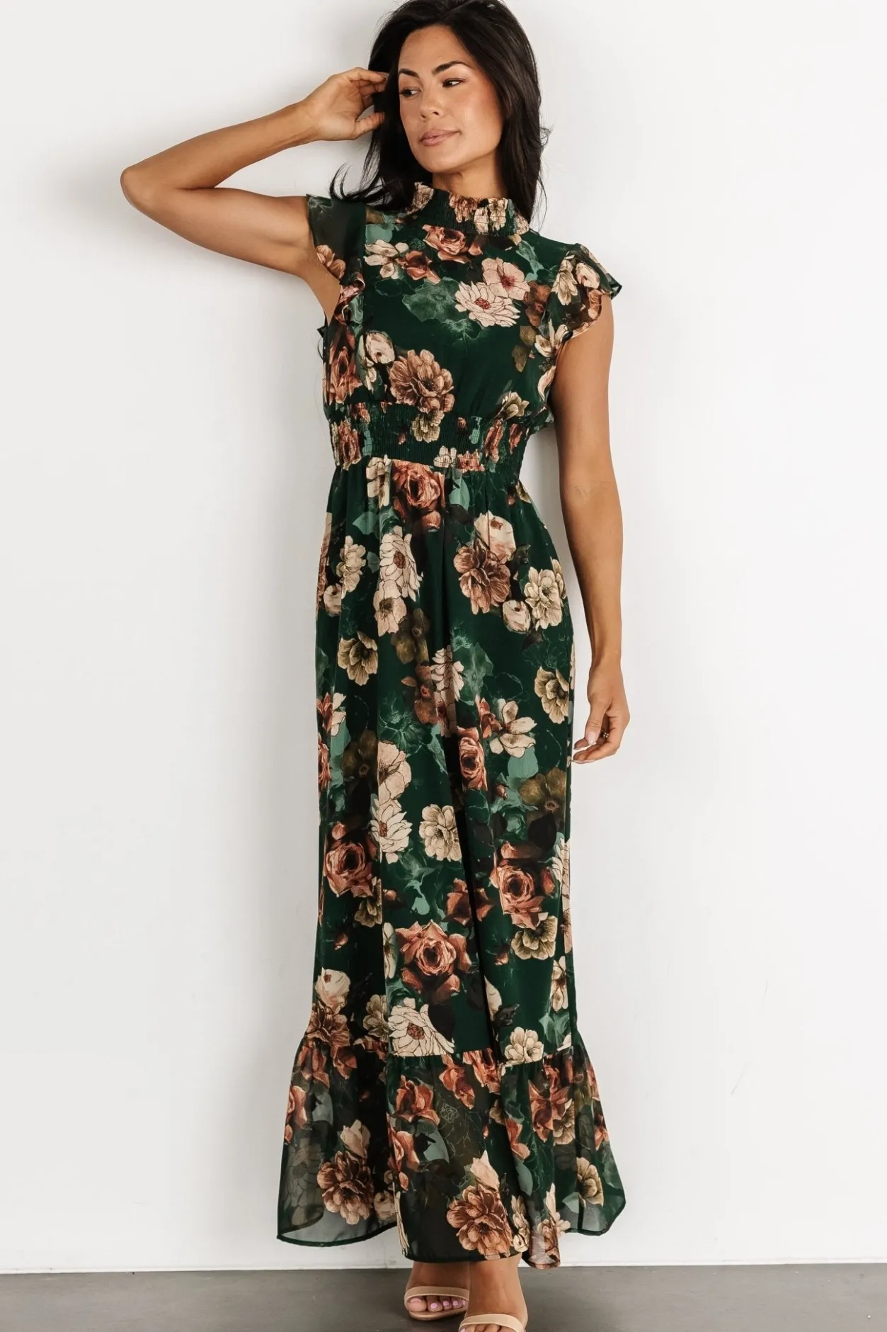 Hot Baltic Born Kearny Ruffle Maxi Dress | Dark Green Floral DarkGreenFloral