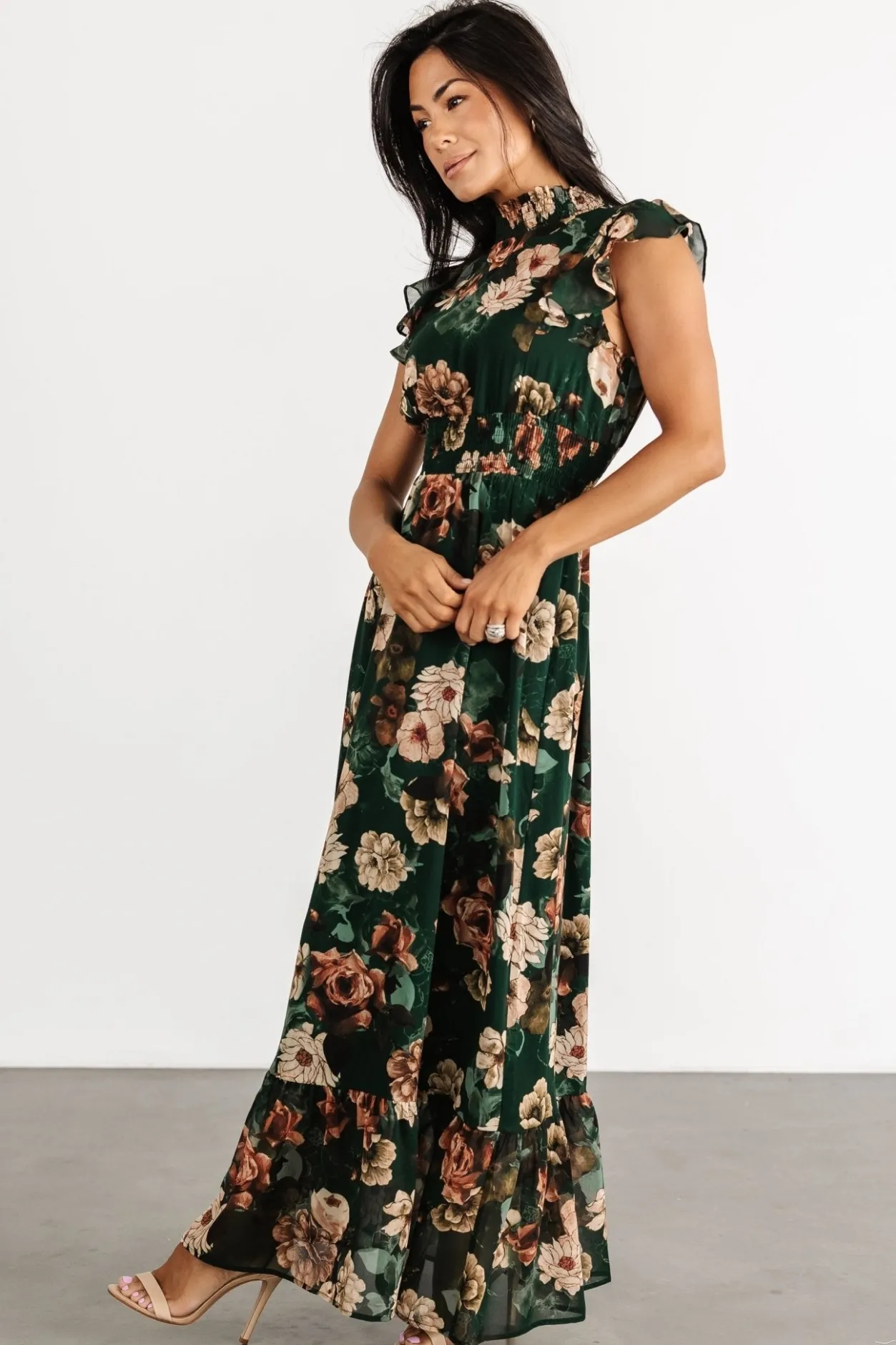 Hot Baltic Born Kearny Ruffle Maxi Dress | Dark Green Floral DarkGreenFloral