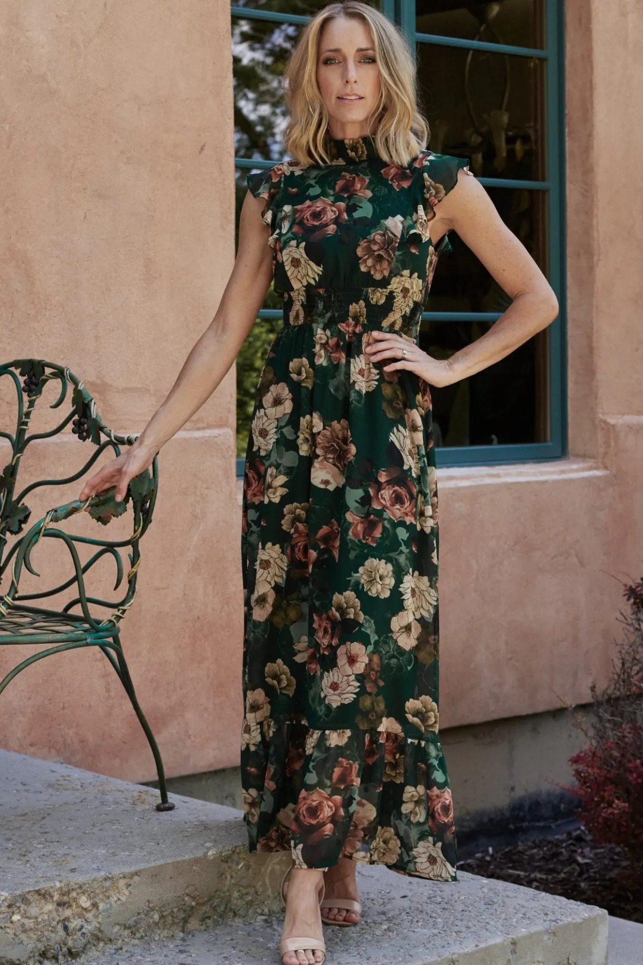 Hot Baltic Born Kearny Ruffle Maxi Dress | Dark Green Floral DarkGreenFloral