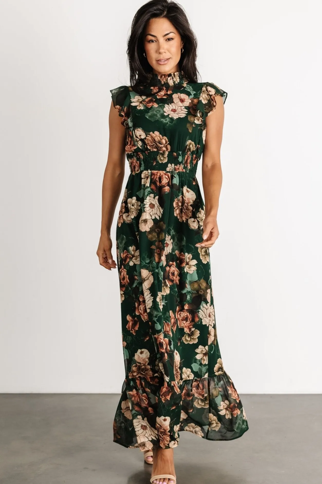 Hot Baltic Born Kearny Ruffle Maxi Dress | Dark Green Floral DarkGreenFloral