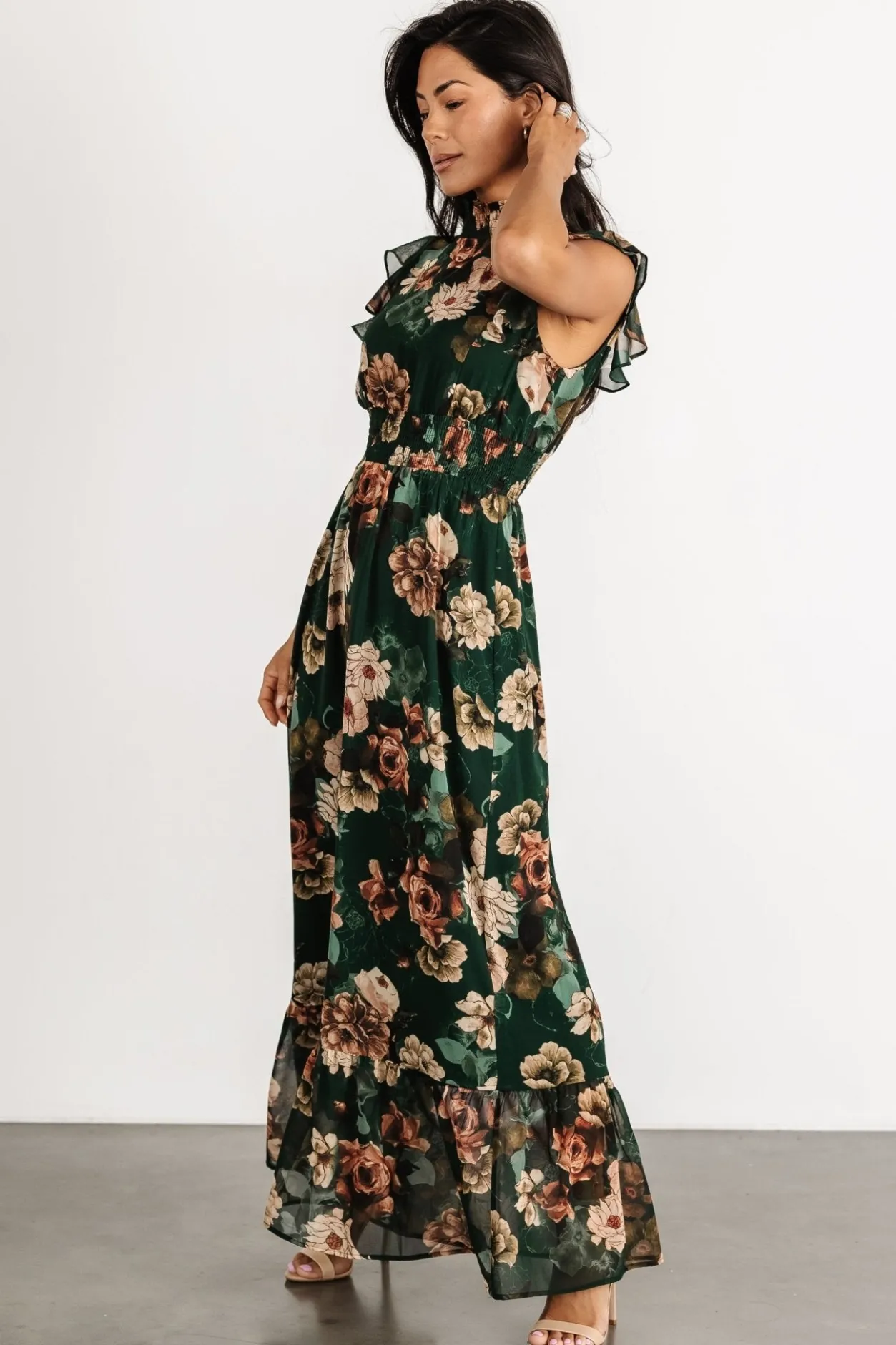 Hot Baltic Born Kearny Ruffle Maxi Dress | Dark Green Floral DarkGreenFloral