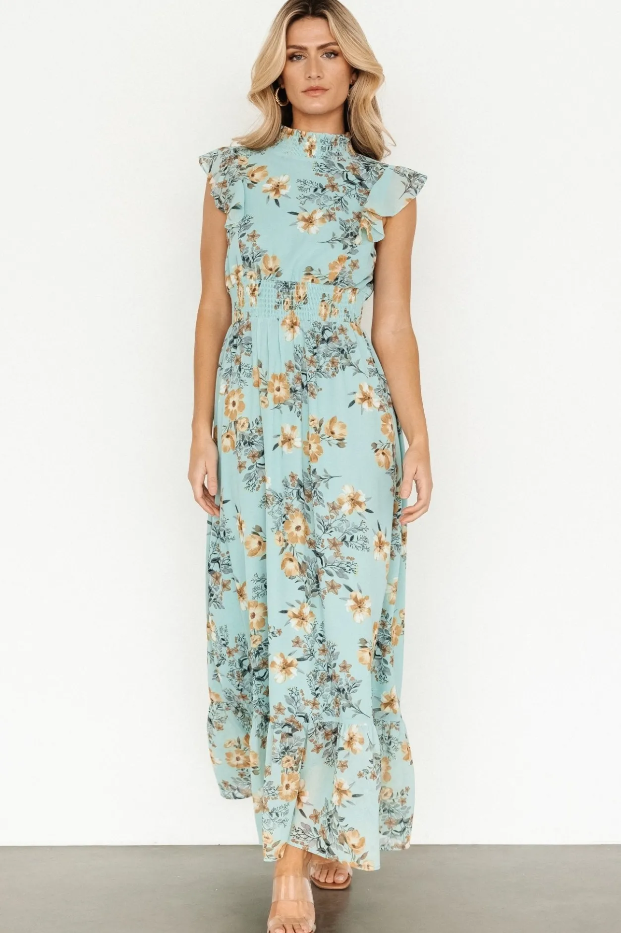New Baltic Born Kearny Ruffle Maxi Dress | Mint Floral MintFloral