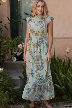New Baltic Born Kearny Ruffle Maxi Dress | Mint Floral MintFloral