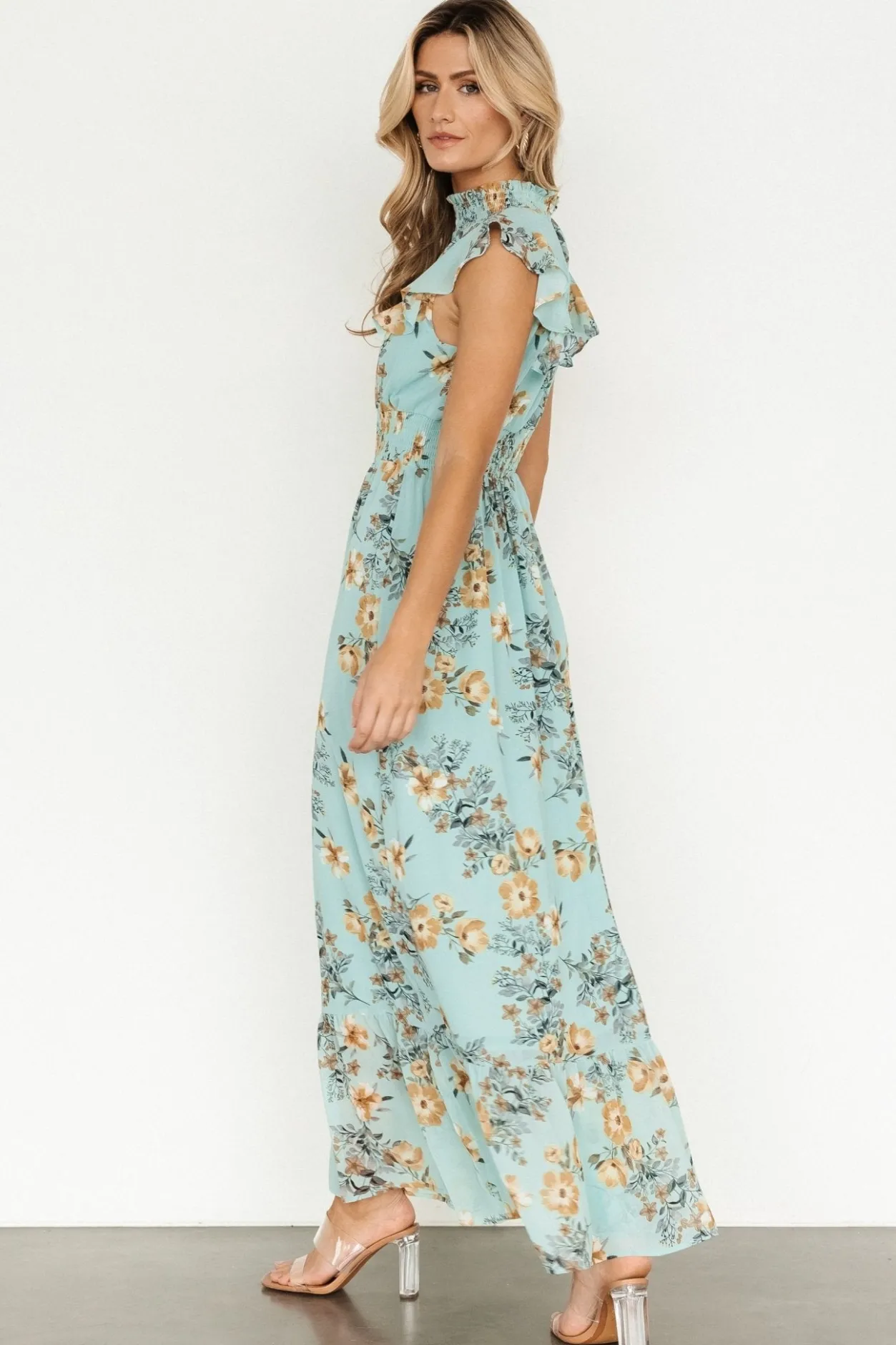 New Baltic Born Kearny Ruffle Maxi Dress | Mint Floral MintFloral