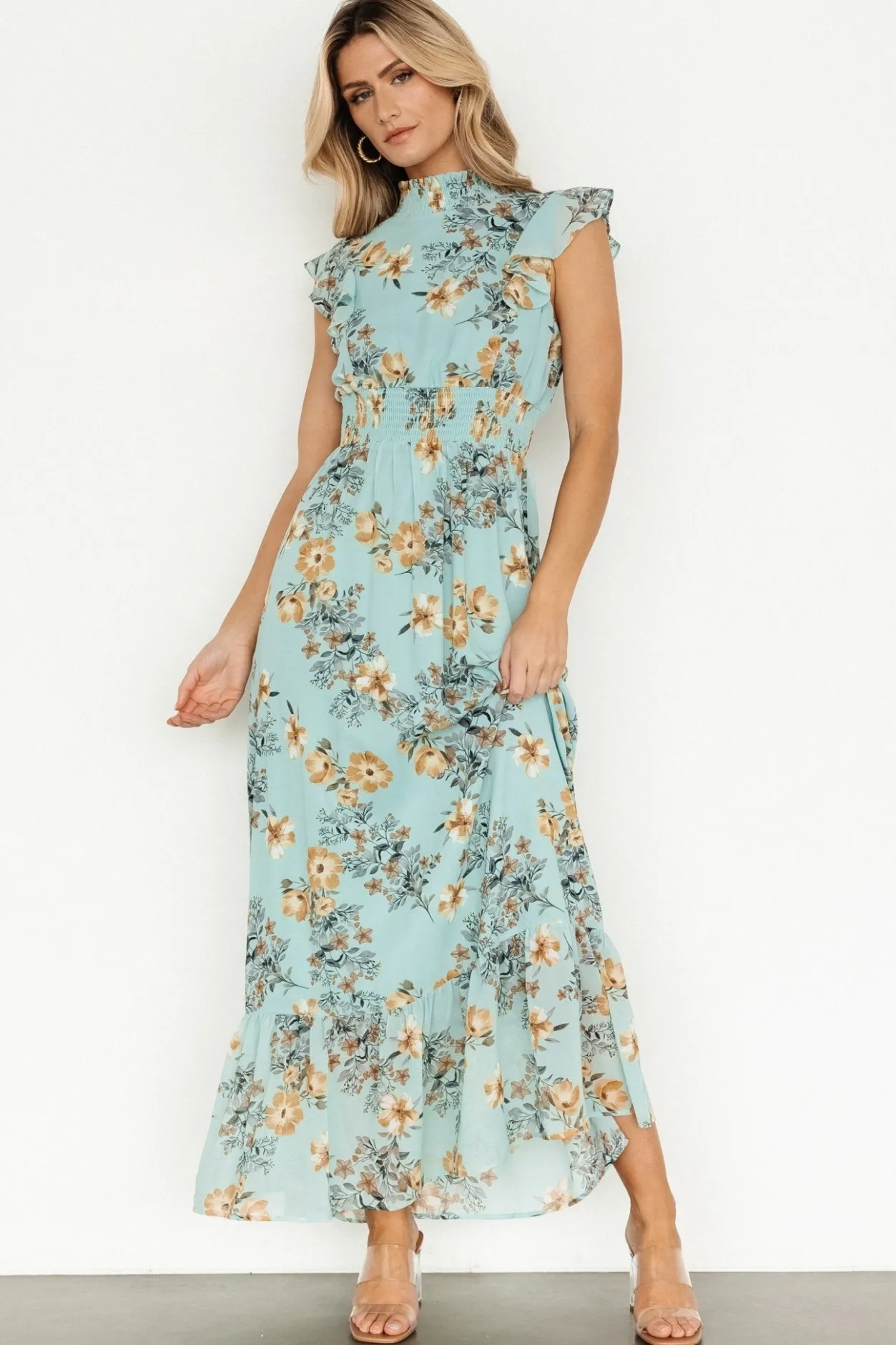 New Baltic Born Kearny Ruffle Maxi Dress | Mint Floral MintFloral