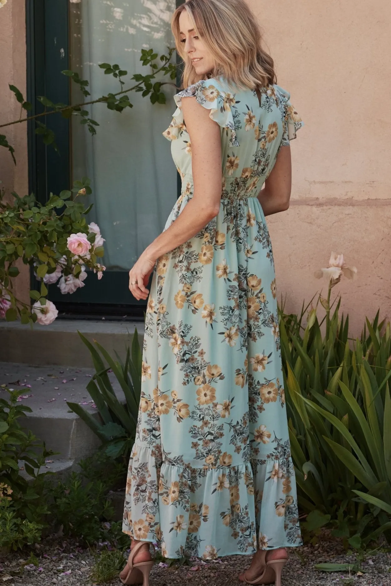 New Baltic Born Kearny Ruffle Maxi Dress | Mint Floral MintFloral