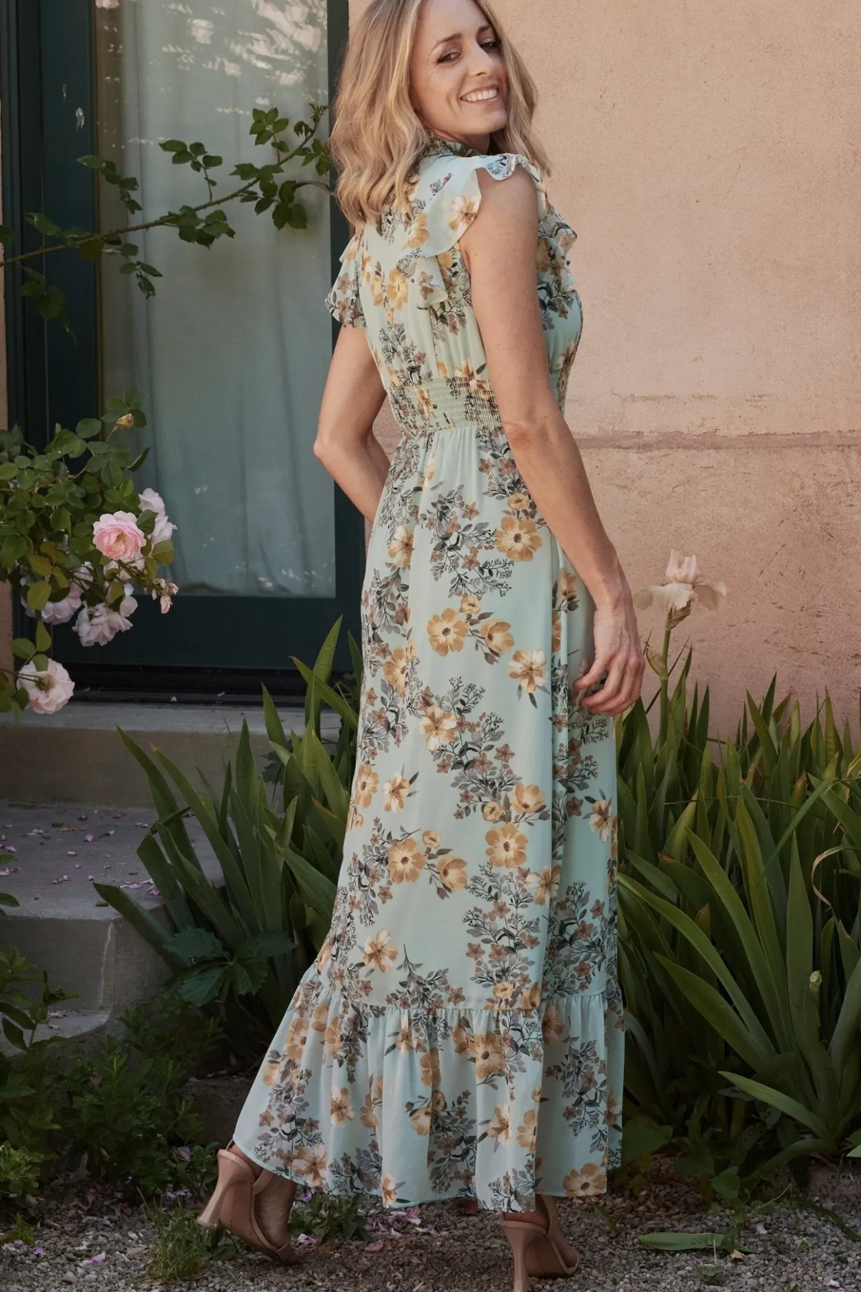 New Baltic Born Kearny Ruffle Maxi Dress | Mint Floral MintFloral