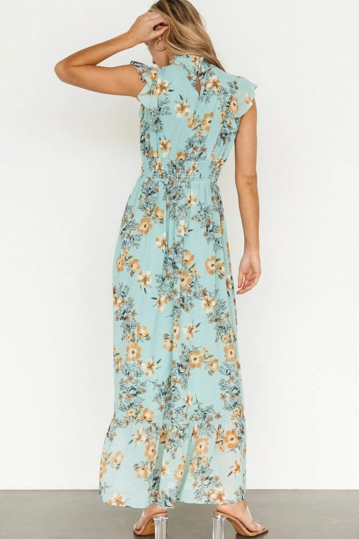 New Baltic Born Kearny Ruffle Maxi Dress | Mint Floral MintFloral