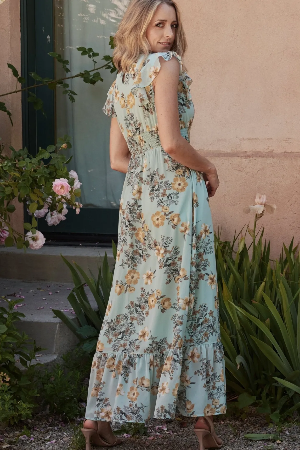 New Baltic Born Kearny Ruffle Maxi Dress | Mint Floral MintFloral