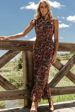 Discount Baltic Born Kearny Ruffle Maxi Dress | Brown Multi Floral BrownMultiFloral