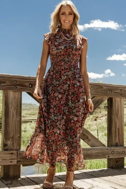 Discount Baltic Born Kearny Ruffle Maxi Dress | Brown Multi Floral BrownMultiFloral