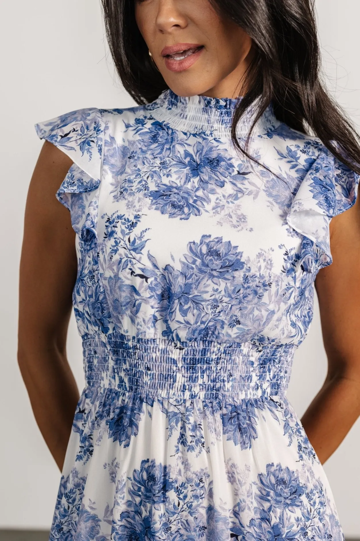Sale Baltic Born Kearny Ruffle Maxi Dress | White + Blue Floral White+BlueFloral