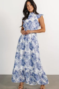 Sale Baltic Born Kearny Ruffle Maxi Dress | White + Blue Floral White+BlueFloral